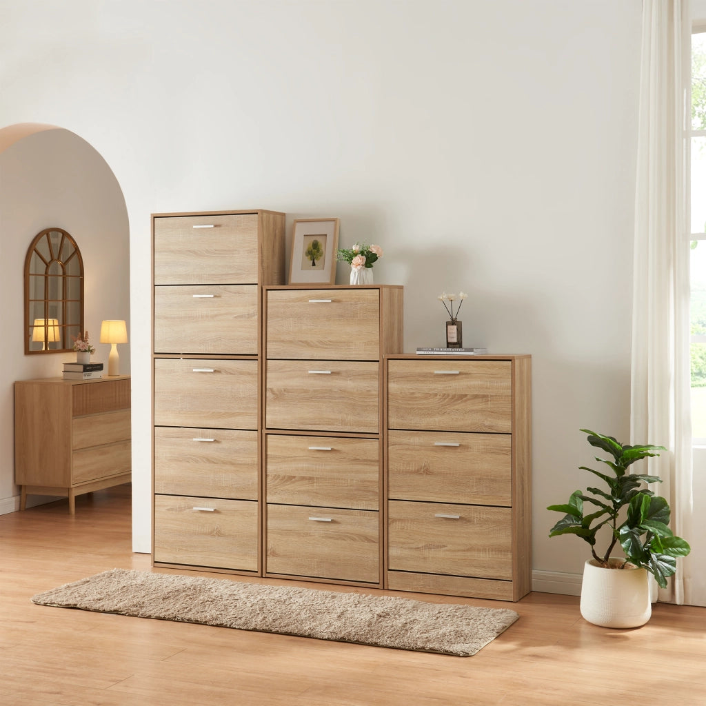 Scarpiera Sykkylven con 3 Contenitori Ribaltabili - Effetto Rovere Sonoma [en.casa]