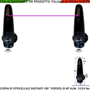 Coppia di Fotocellule Ruotabili 180° in Orizzontale Controllo e Sicurezza Cancello Elettrico Automatico TX e RX Portata 20 Metri Lineari Montaggio a Parete Oppure Palina Alimentazione 12/24 Vac IP44