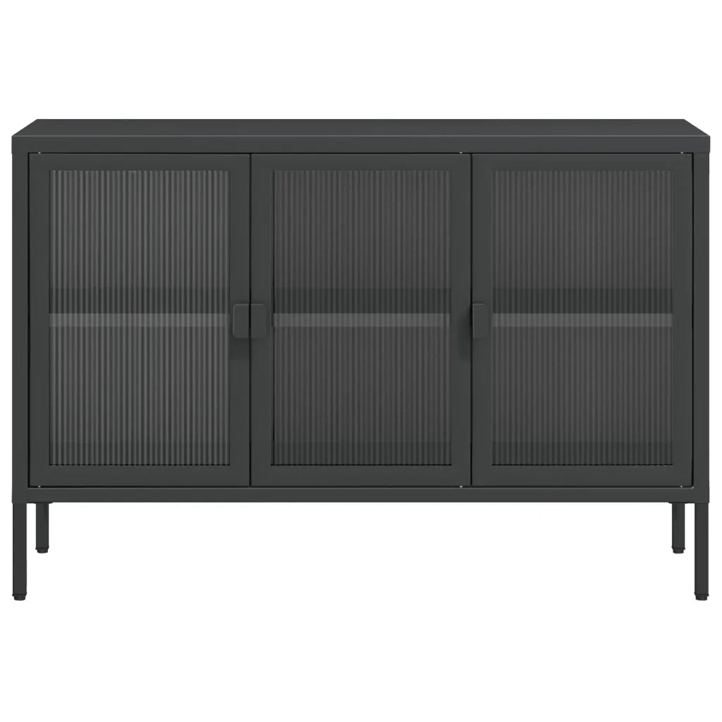 Credenza | Madia | Buffet da pranzo | Armadio da pranzo Nera 105x35x70 cm Vetro e Acciaio