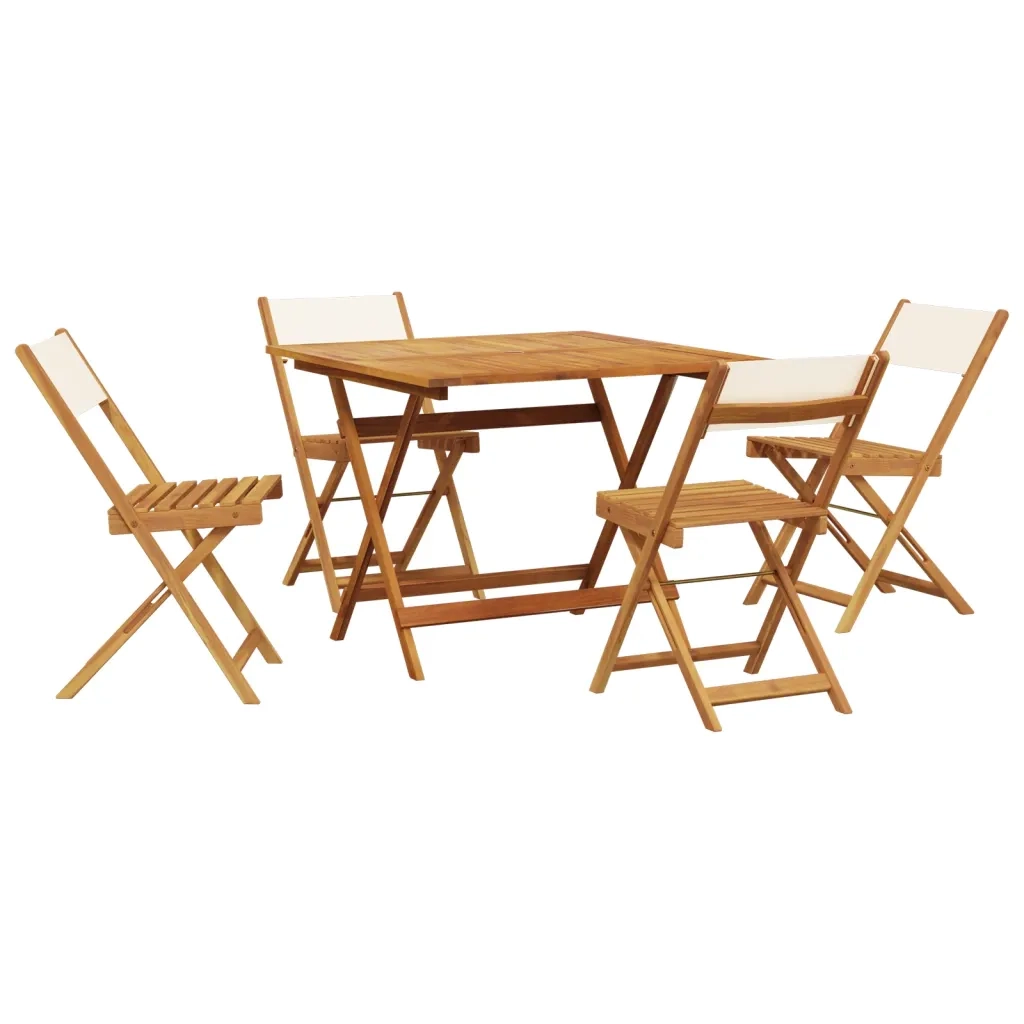 Set Pranzo da Giardino 5pz Crema in Tessuto e Legno Massello