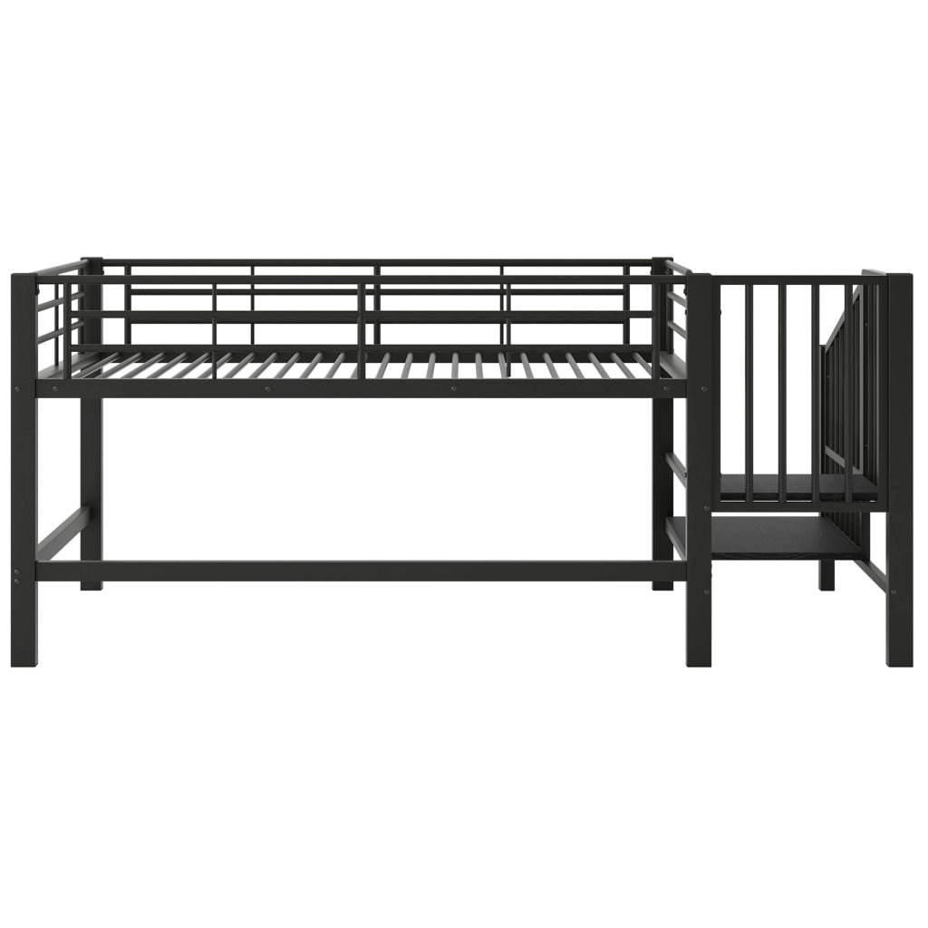 Letto a soppalco 90x200 cm con scala contenitore in metallo e MDF nero