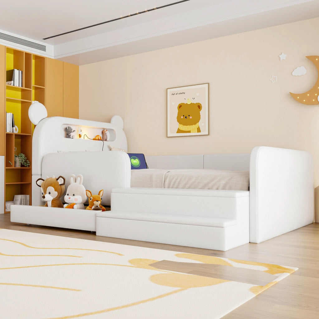 letto imbottito pelle sintetica bianco 90 x 200 cm