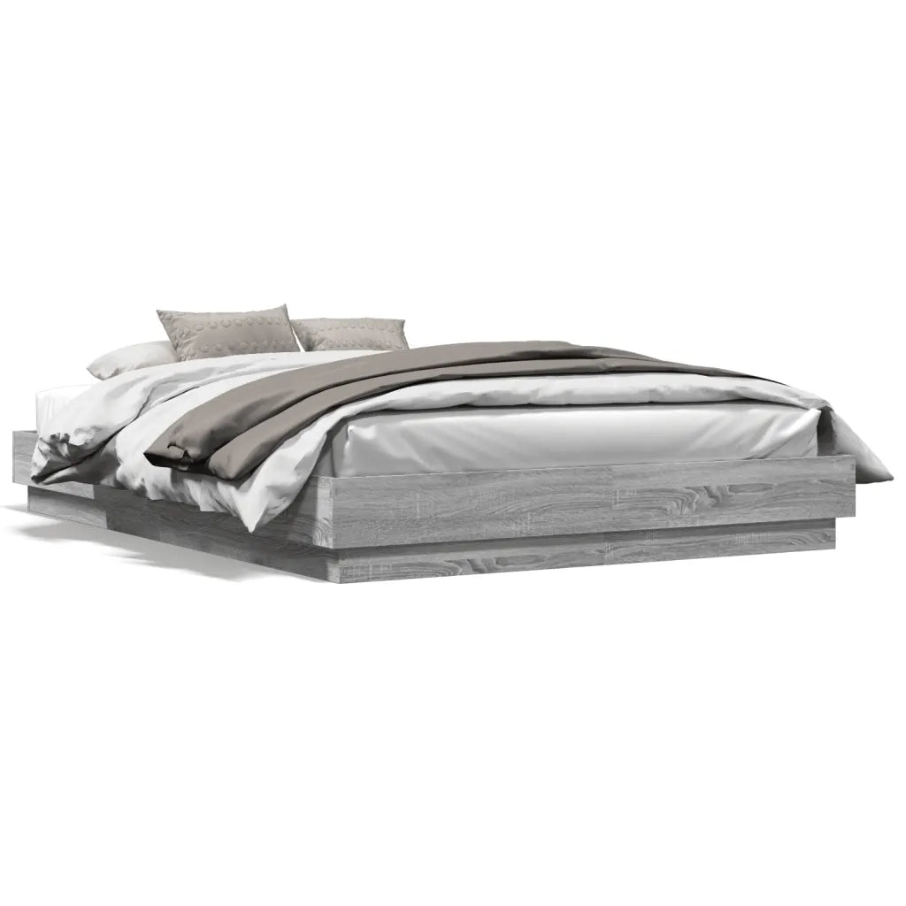 Giroletto con Luci LED-Struttura Letto Grigio Sonoma 140x200 cm