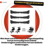 Connettore per passeggini universale - Collega 2 passeggini singoli - Regolabile lunghezza 20-26 cm - Leggero in alluminio e plastica - Montaggio facile - Connettore per passeggini