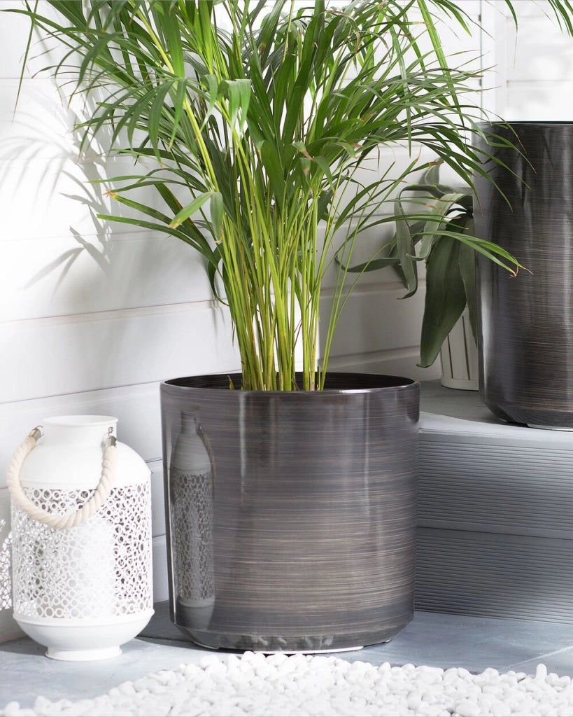 Vaso per piante in fibra grigia argilla 35 x ⌀ 35 cm per esterni interni per tutte le stagioni Glam
