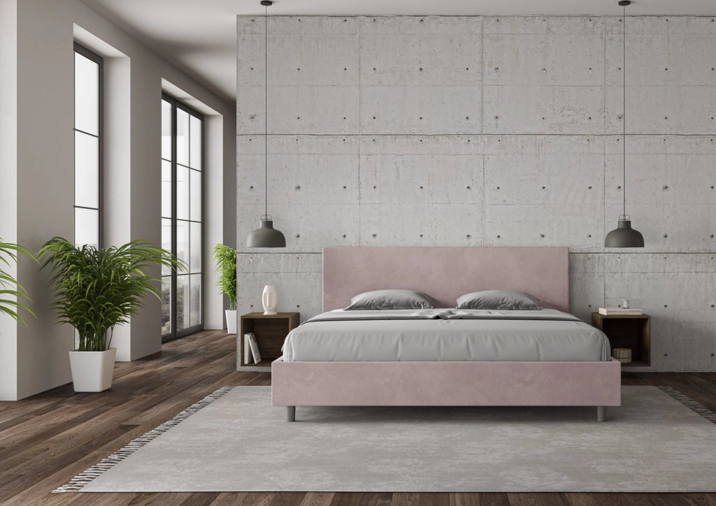 BS COM Letto con rete imbottito 180x210 microfibra glicine