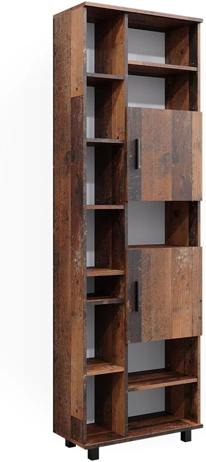Armadio per il bagno Ilias, Rovere rustico, 60 x 190 cm con ante e vani a giorno, con ripiani regolabili per una conservazione ordinata