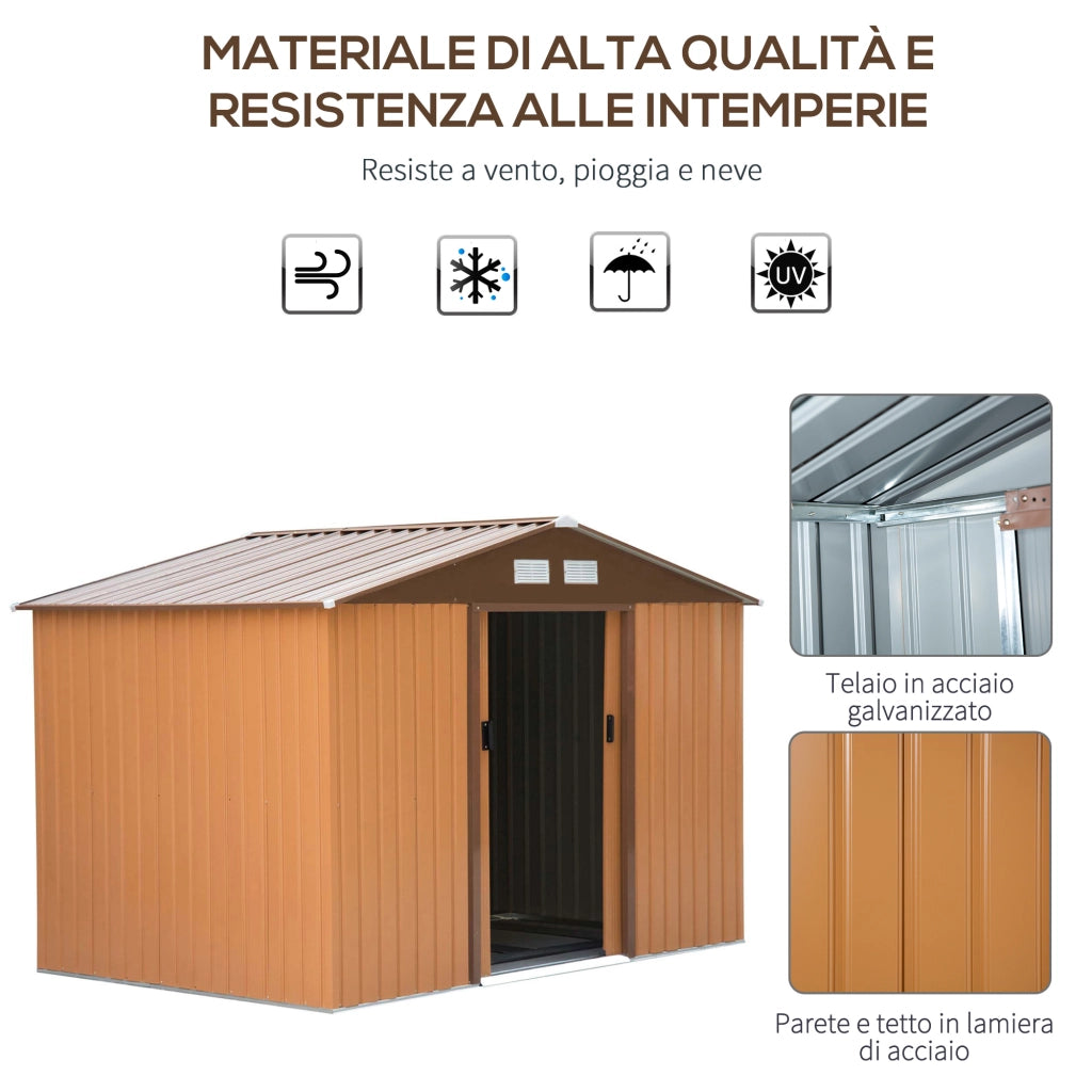 EasyComfort Capanno per Attrezzi 4.9m² con Fondazione, 4 Prese d'Aria e 2 Porte Scorrevoli in Acciaio, 277x195x192cm, Giallo