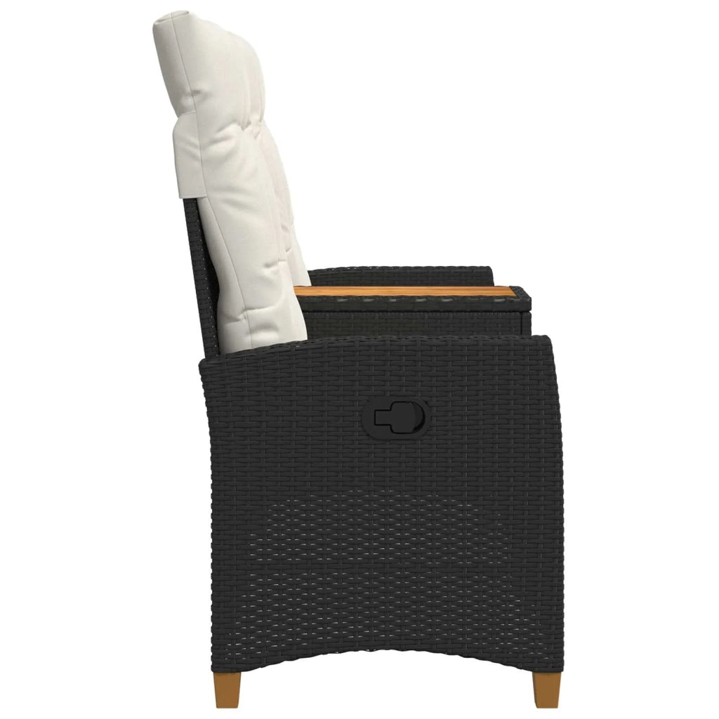 Panchina reclinabile con tavolo Nero e Bianco Crema polyrattan
