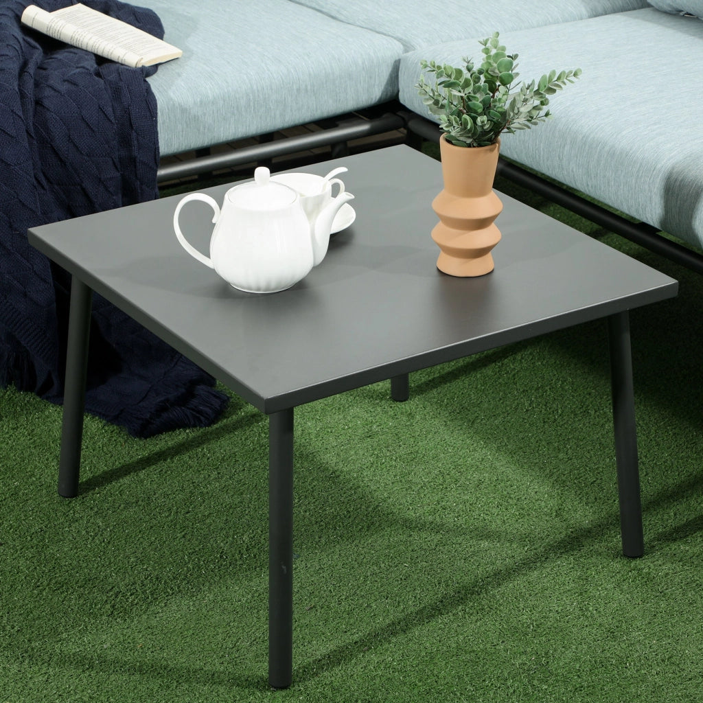 Set Salotto da Giardino Divano Angolare e Tavolino da Caffè Nero Grigio e Blu