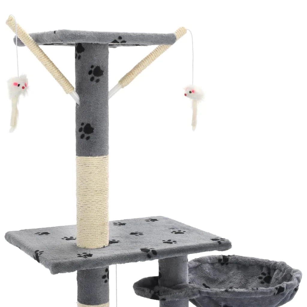 Tiragraffi albero per gatti cuccia per gatti giocattolo animale di peluche 230-250 cm impronte di zampe grigio 3702047