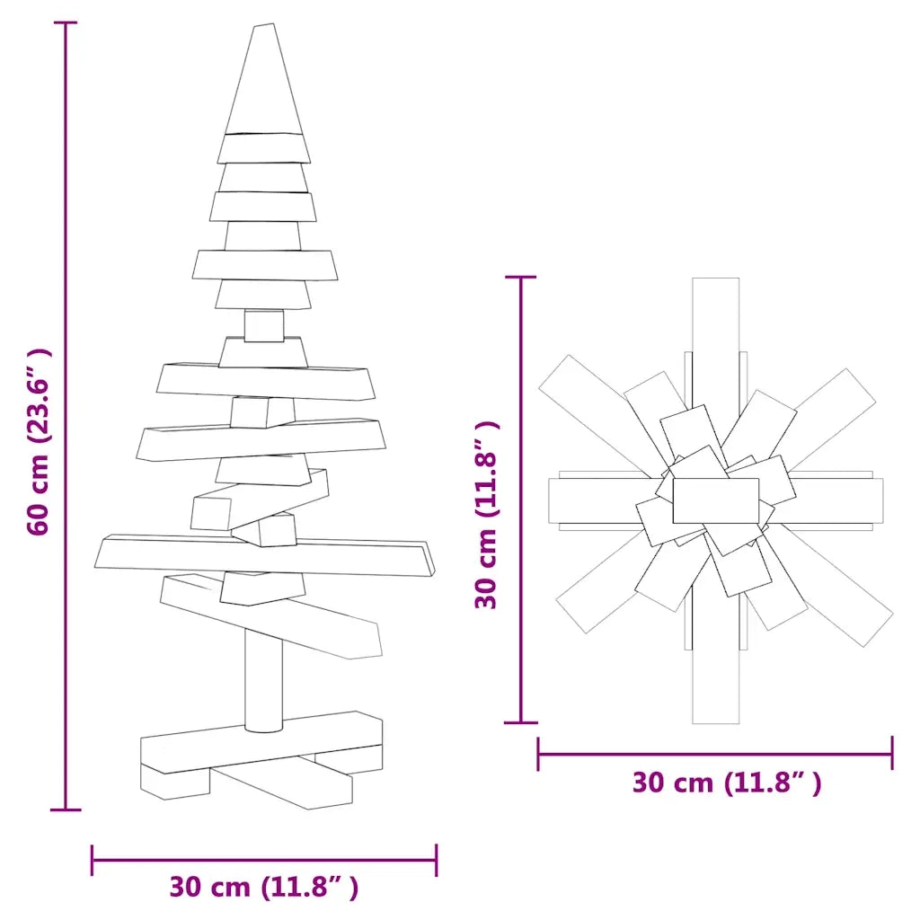 Albero di Natale Decorativo in Legno 60 cm Legno Massello Pino 357993