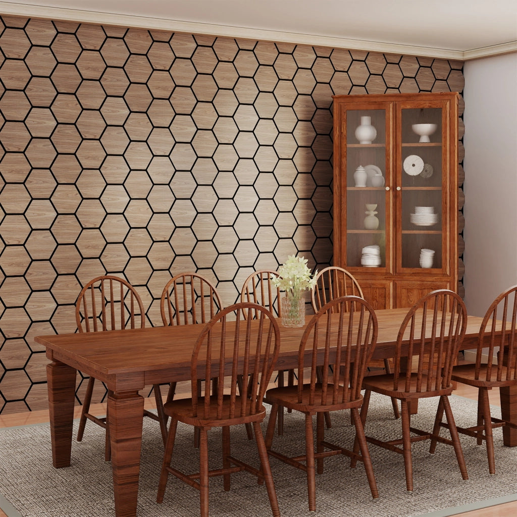 Set 4 pannelli acustici 81x66cm 9 tavolette esagonali legno fonoassorbenti-Pannelli fonoisolanti pareti soffitti decorazione