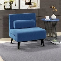 Poltrona Letto con Schienale Regolabile in 5 Posizioni, in Tessuto Effetto Lino e Acciaio, 75x70x75 cm, Blu Scuro