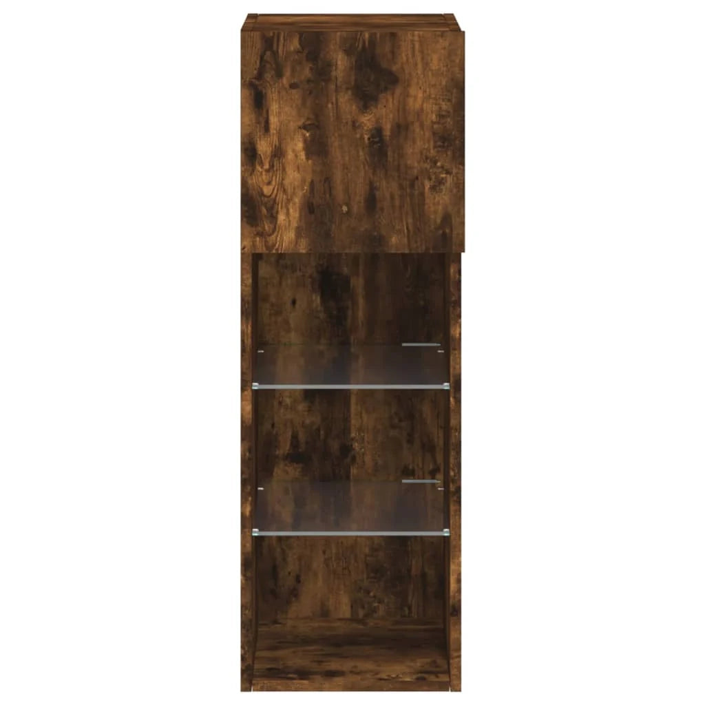 Mobile TV multimediale mensola TV credenza mobile TV per sala da pranzo soggiorno camera da letto con luci LED rovere affumicato 30,5 x 30 x 90 cm marrone 02_0026739