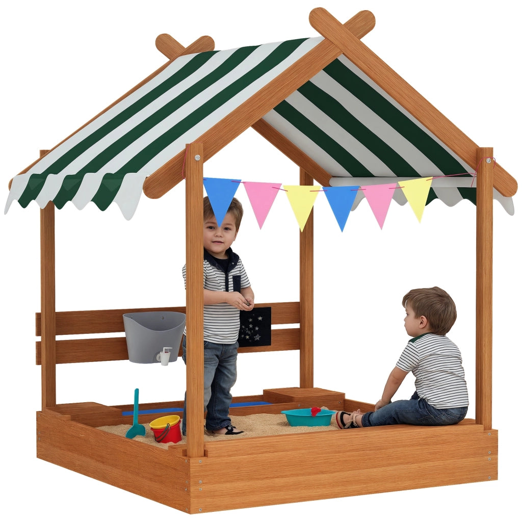 Casetta per bambini con sabbiera, toldo e lavagna ¨C zephmum ¨C arancione 124x116x146 cm