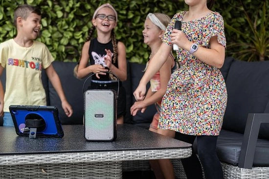 Impianto karaoke portatile con altoparlante 60 W potenza - microfono wireless - commutatore vocale - effetti audio - divertimento per adulti e bambini - Blu