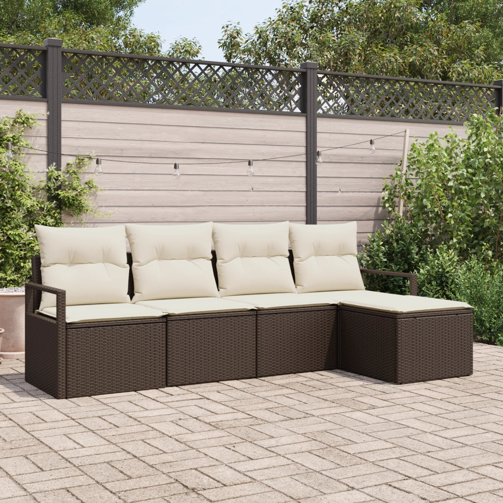 Set di divani da giardino  5 pezzi con cuscini marroni in rattan PE