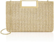 Borsa da sera elegante con maniglia per donna, tasca da braccio per matrimonio in cinghiale (Straw Tanned)