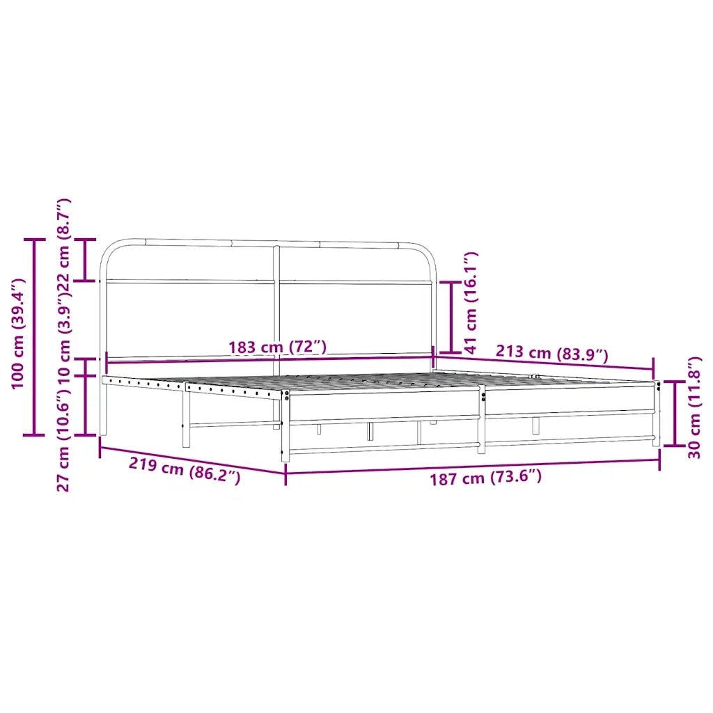 vidaXL Giroletto senza Materaso in Metallo Rovere Fumo 183x213 cm