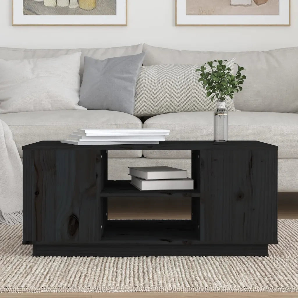 Tavolino da Salotto Nero 90x49x40,5 cm Legno Massello di Pino 814403