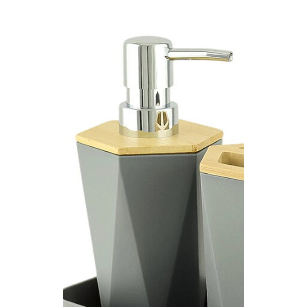 Trade Shop - Dispenser Sapone Liquido A Cilindro Esagonale Geometrico Grigio Legno Da Bagno 10846 -