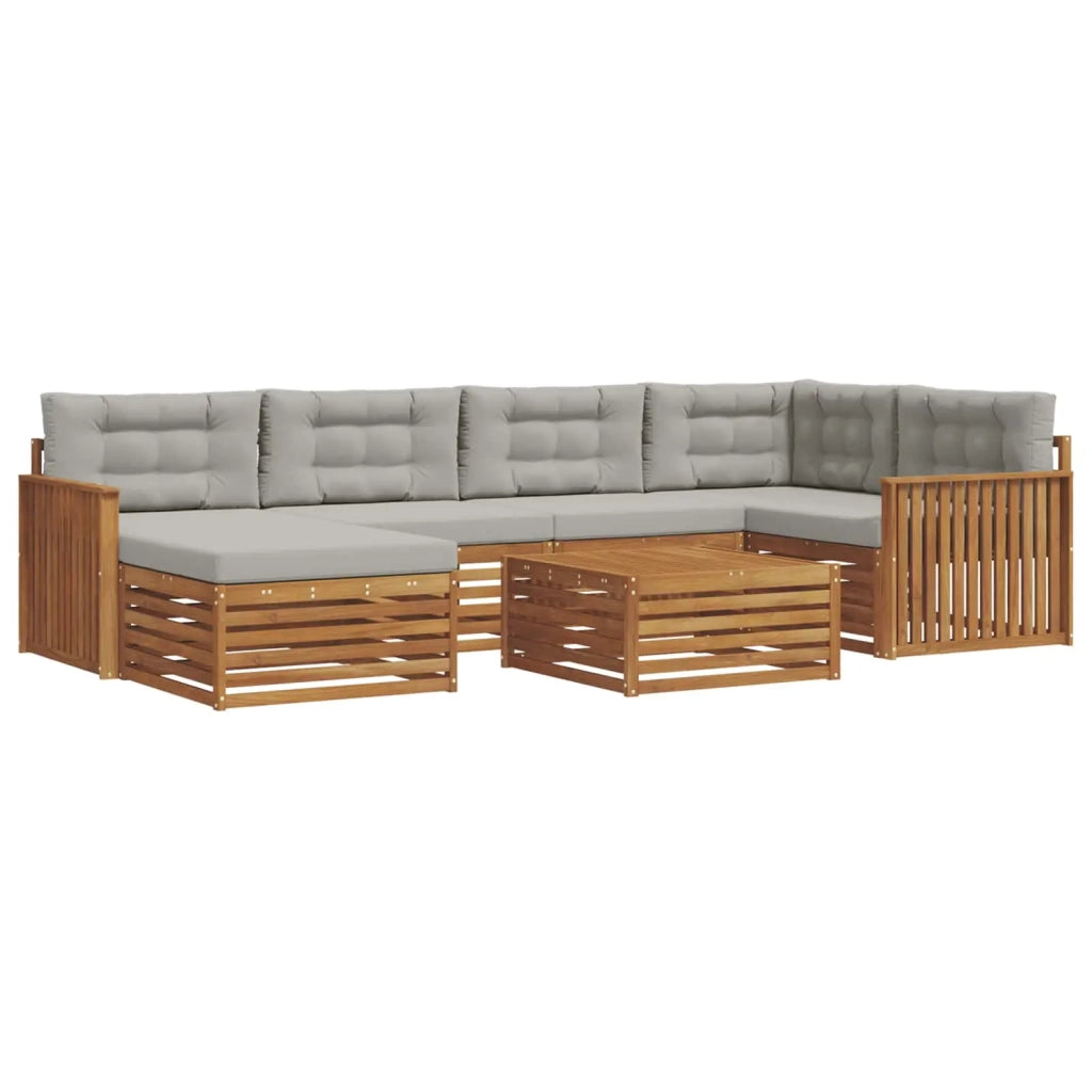 Set di divani da esterno 7 pcs Grigio Naturale e Chiaro