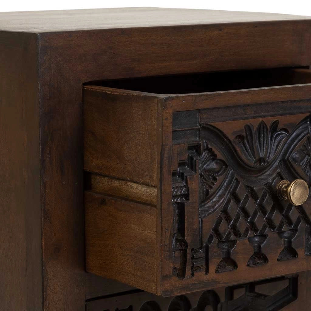 Comodino in legno marrone intagliato a mano 40x35x60h cm