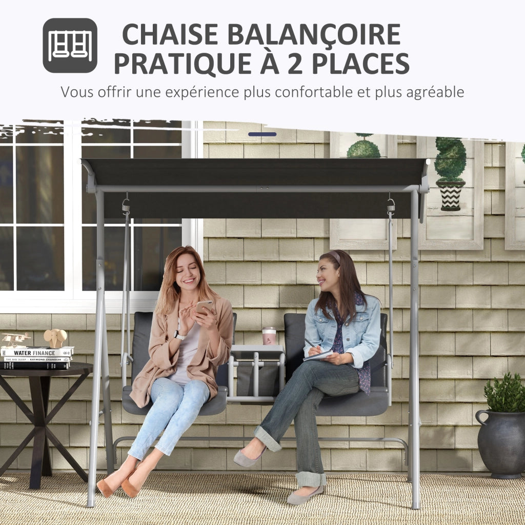 Balancelle 2 posti per giardino con tavolino ¨C zephmum ¨C grigio 175x112x158 cm