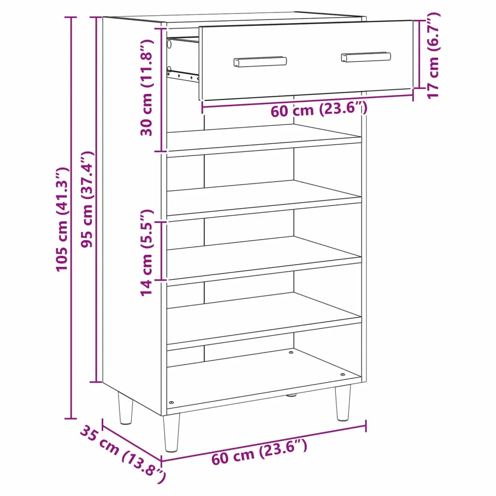 Mobile per scarpe Rovere Artigianale 60 x 35 x 105 cm