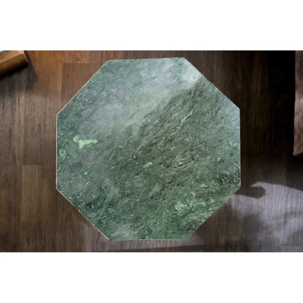 Tavolino basso NEXORA 50 cm in marmo verde e metallo dorato design geometrico