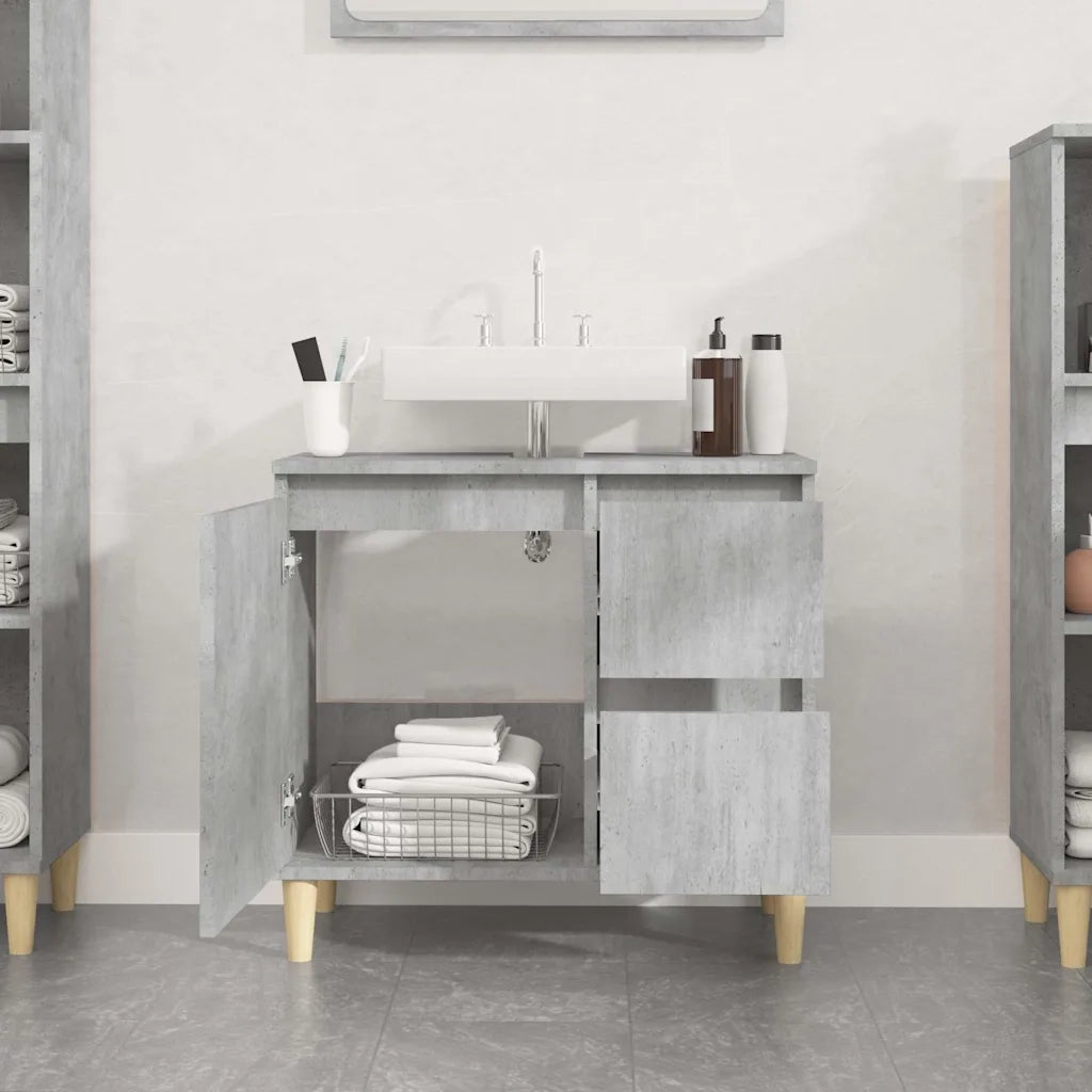 Armadietto da Bagno Grigio Cemento 65x33x60cm Legno Multistratocod mxl 103827