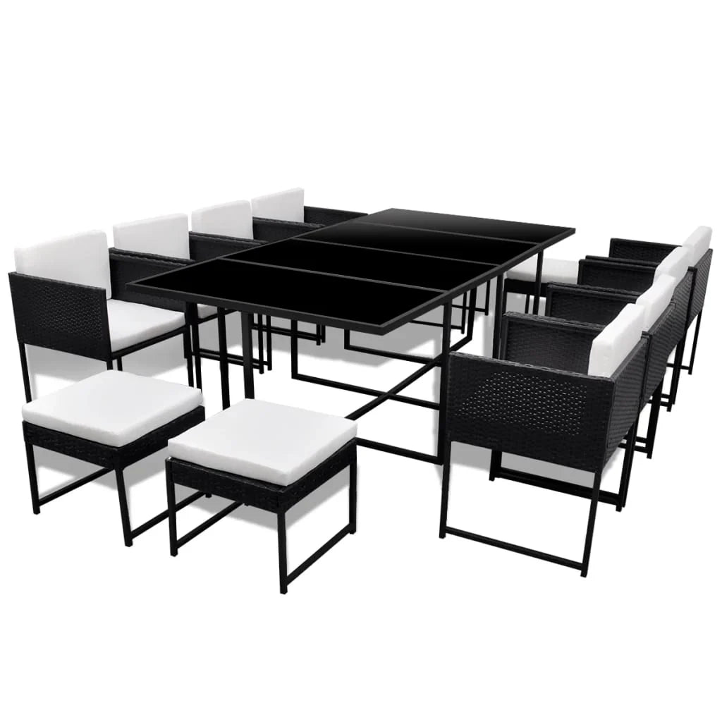 Set di mobili da giardino 13 pz con cuscini in polyrattan nero 02_0015790