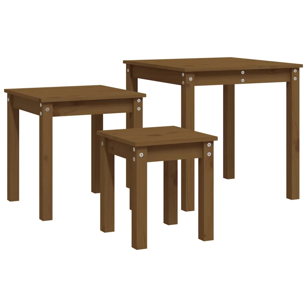 Tavolini a Incastro 3pz Marrone Ambra in Legno Massello di Pino 824976
