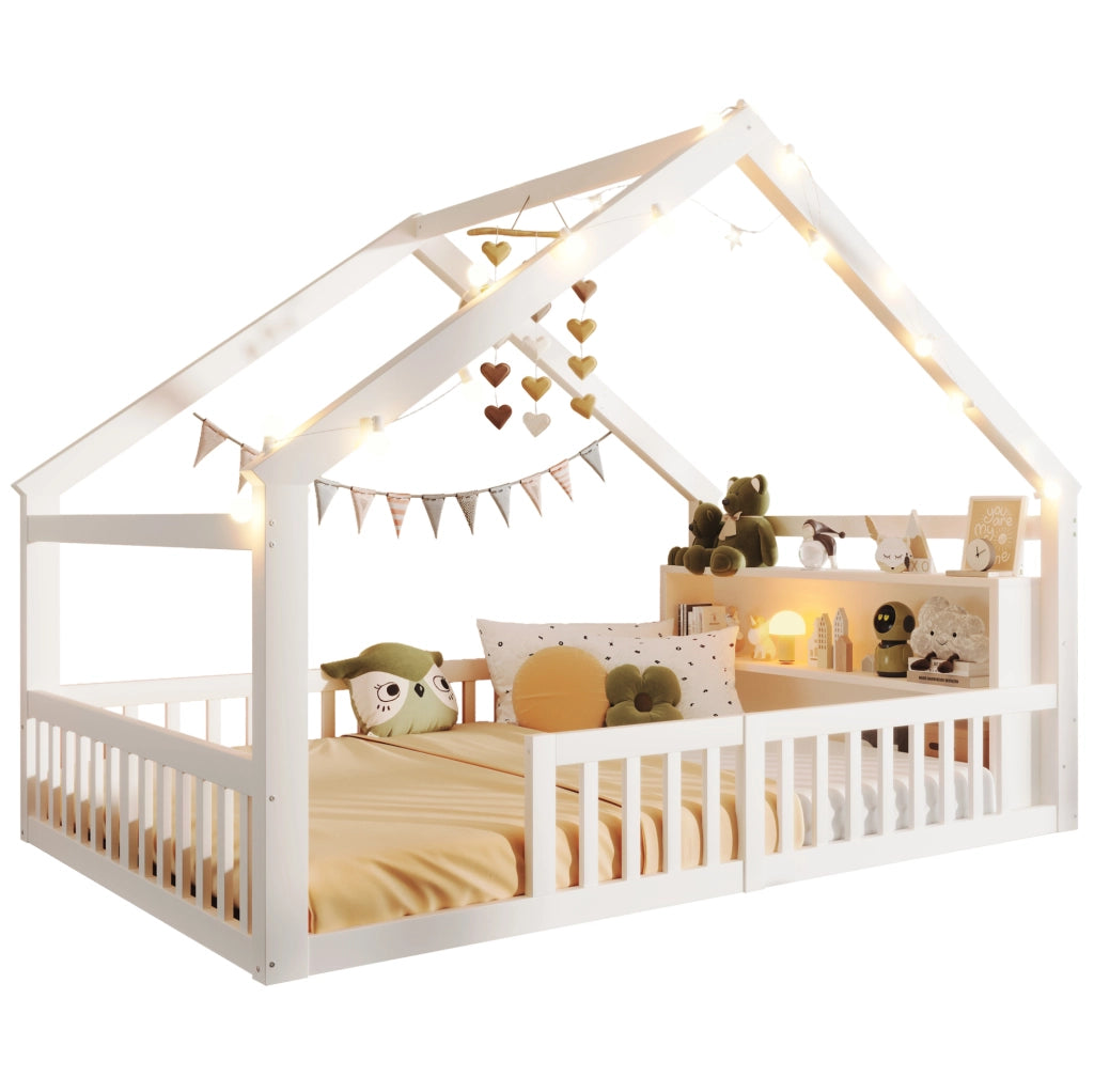Letto per bambini a casetta 140x190 cm bianco con sponde