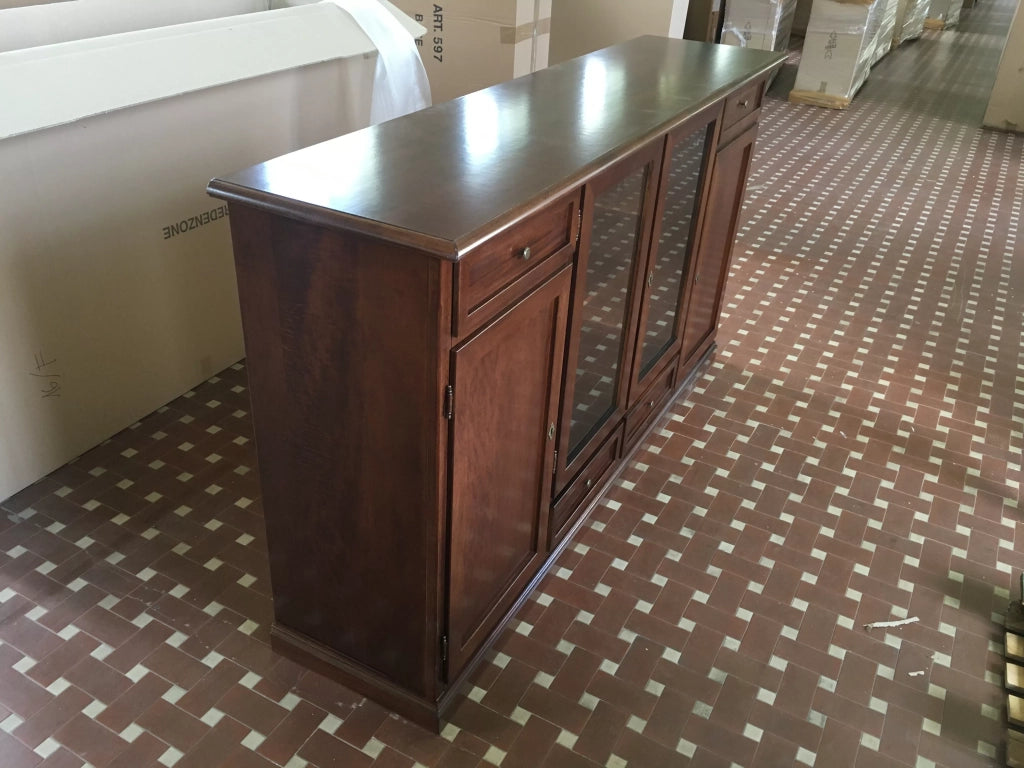 Madia credenza arte povera in legno 4 porte tinta noce l.205 p.49 h.113 - Mobili 2G
