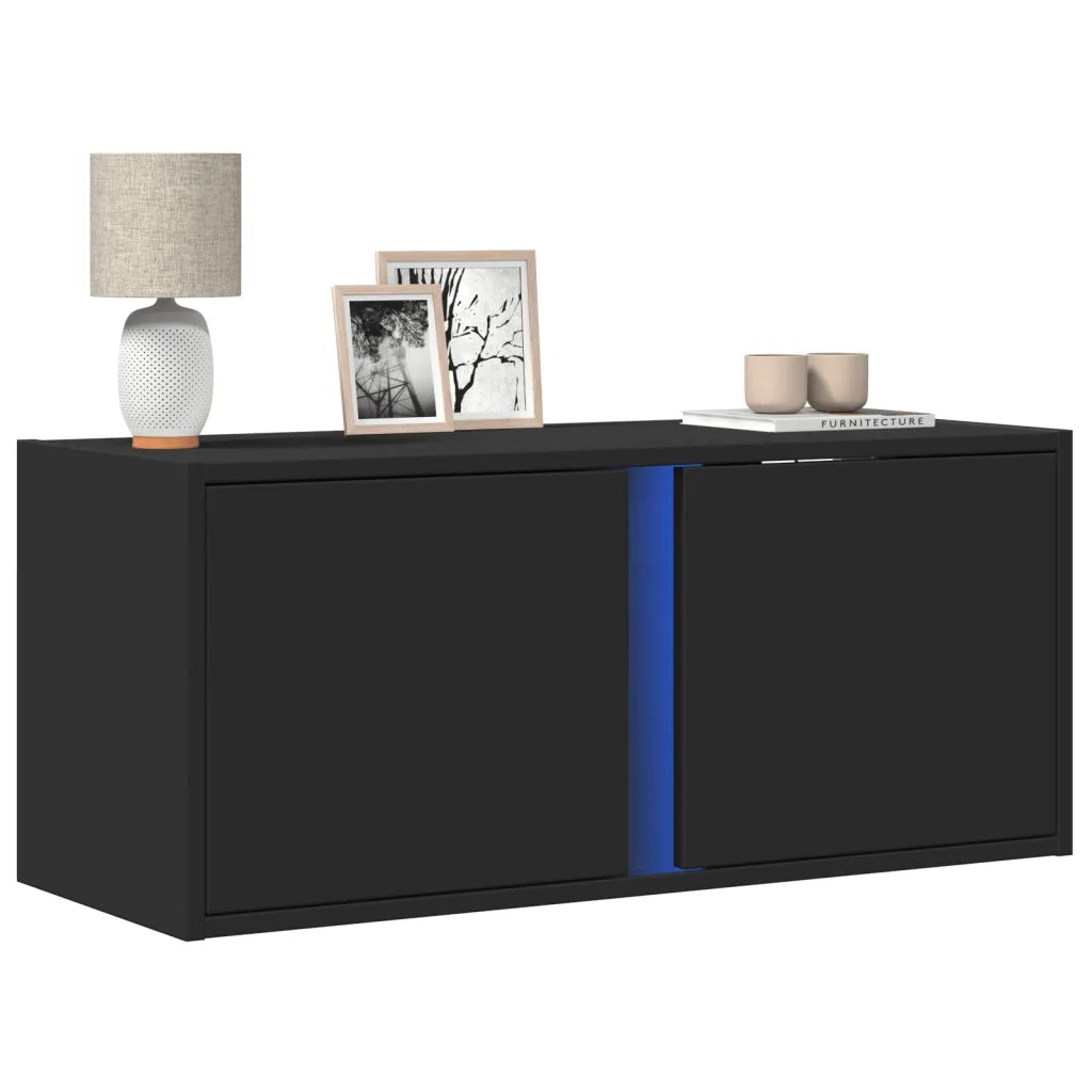vidaXL Mobile TV a Parete con Luci LED Nero 80x31x35 cm