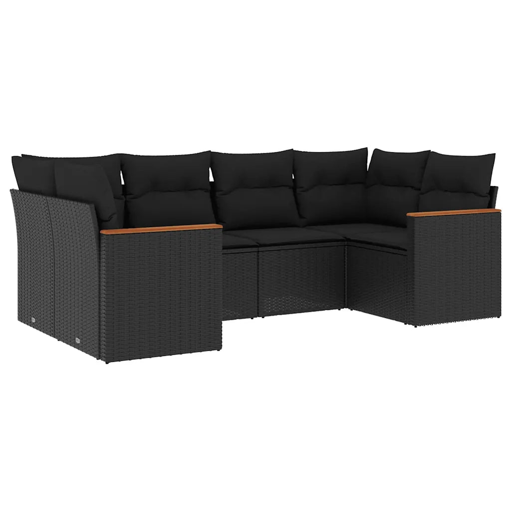 Set Divano da Giardino 6 pz con Cuscini Nero in Polyrattan