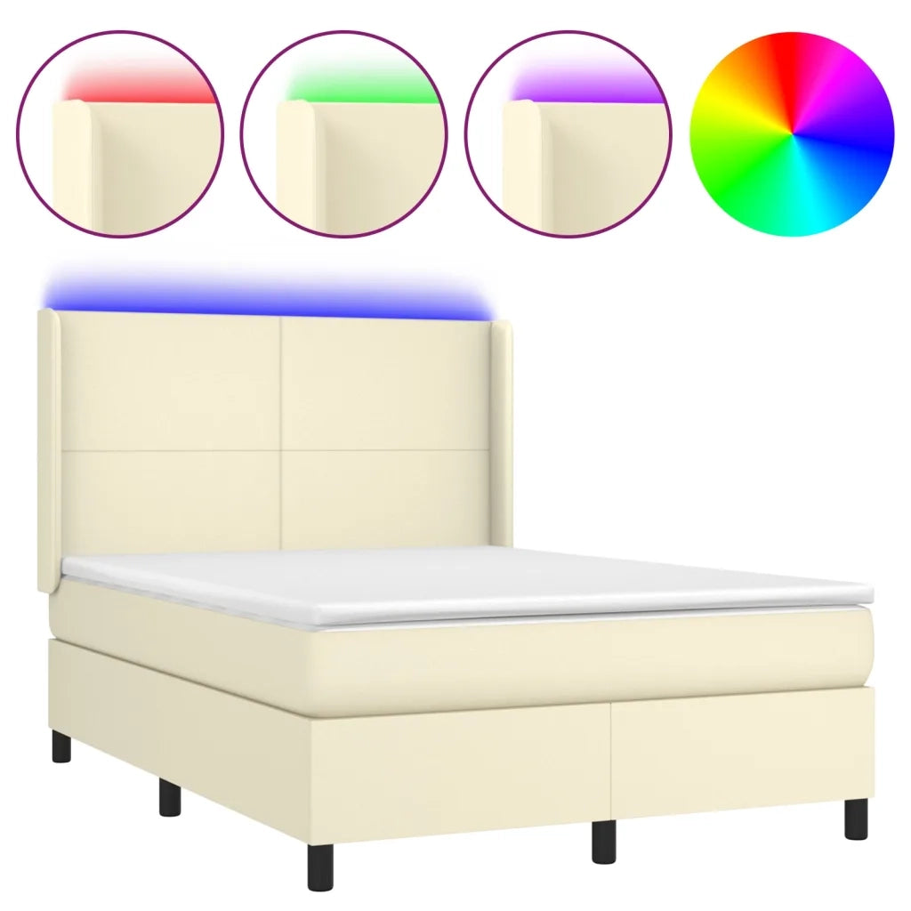 Giroletto a Molle con Materasso e LED Crema 140x200 cm 3139267