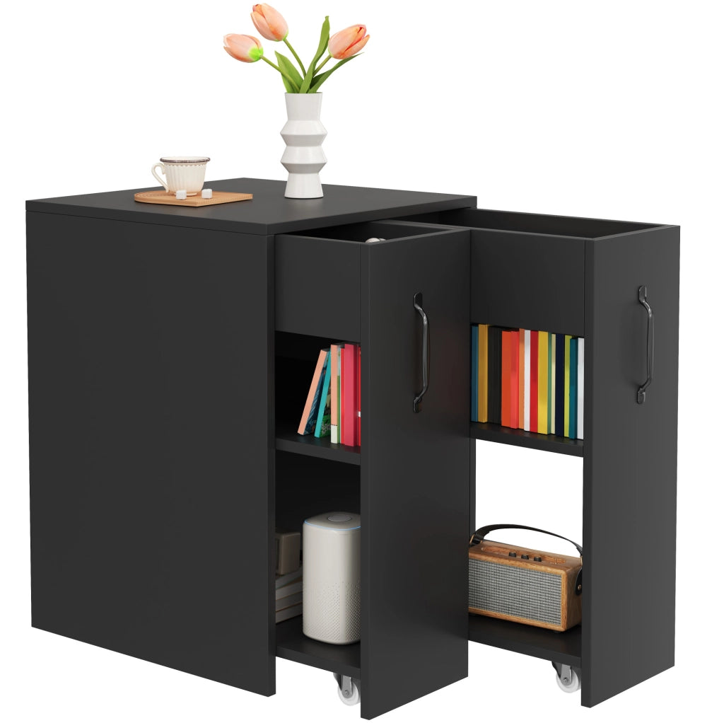 Mobile contenitore su ruote con ripiani aperti e moduli laterali reversibili; 52x50x75 cm; nero