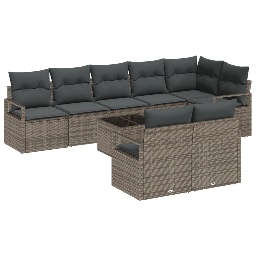 Set di Divani da Giardino in 8 Pezzi con Cuscini Neri in Poly Rattan