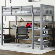Letto a soppalco 90x200 cm con scrivania e vani portaoggetti in pino e MDF grigio