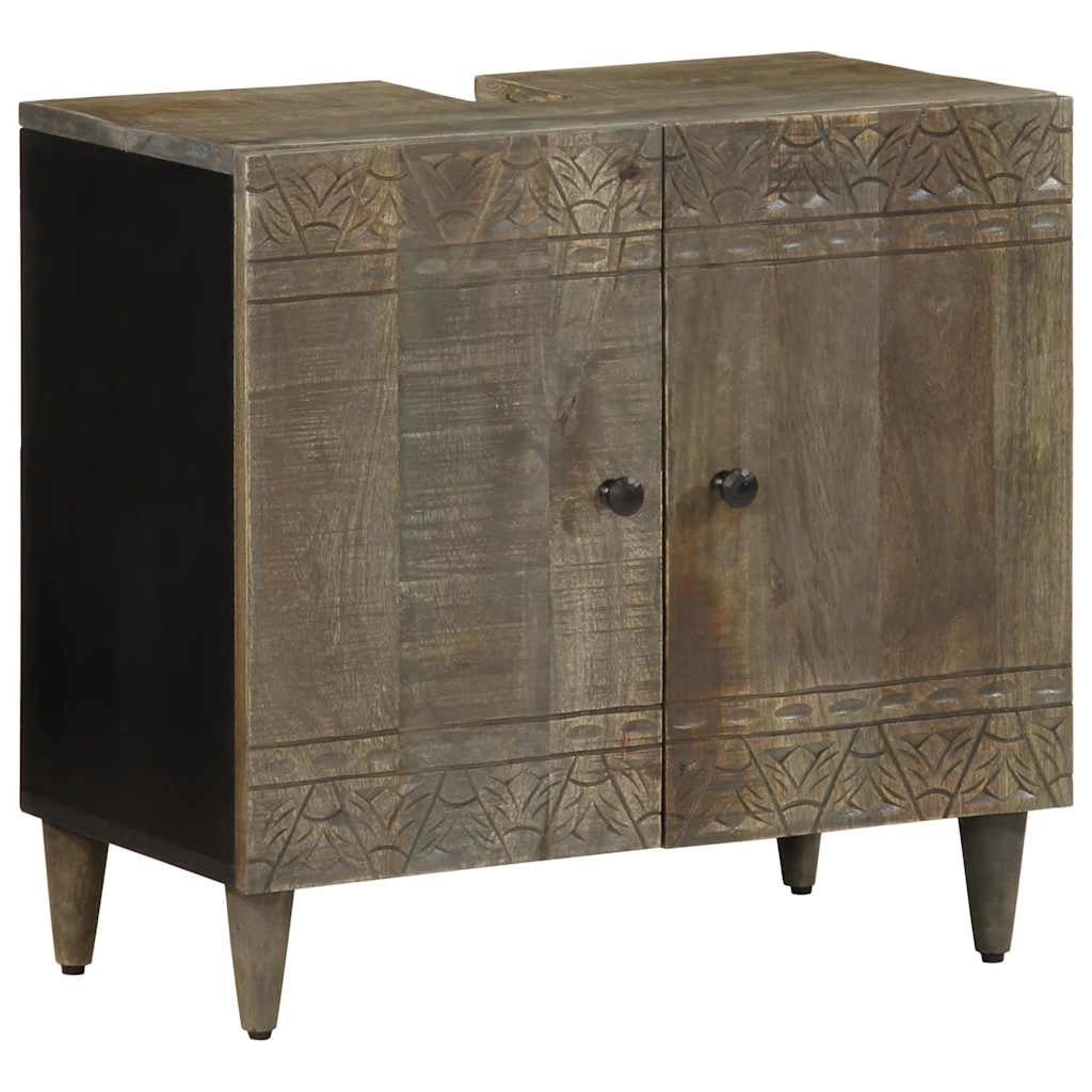 Mobile lavabo in legno massello di mango design elegante bagno 62 x 33 x 58 cm legno nero 02_0057752