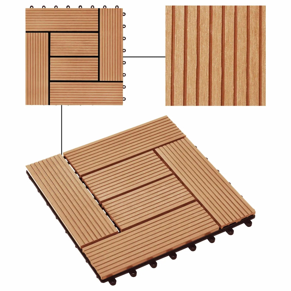 Piastrella per Decking 11 pz Teak riciclato 30 x 30 cm WPC CFW7276959