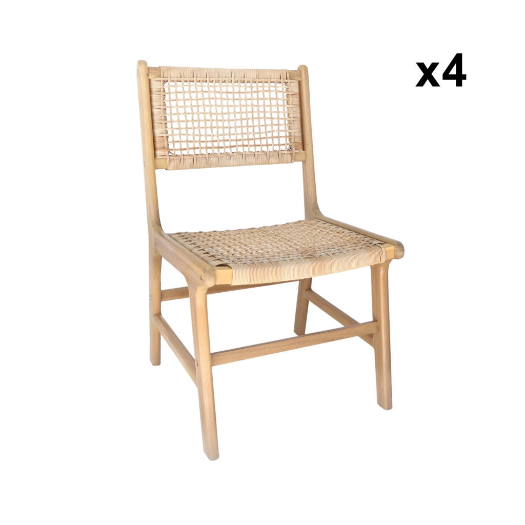 Set 4 sedie in canna e legno, marrone naturale