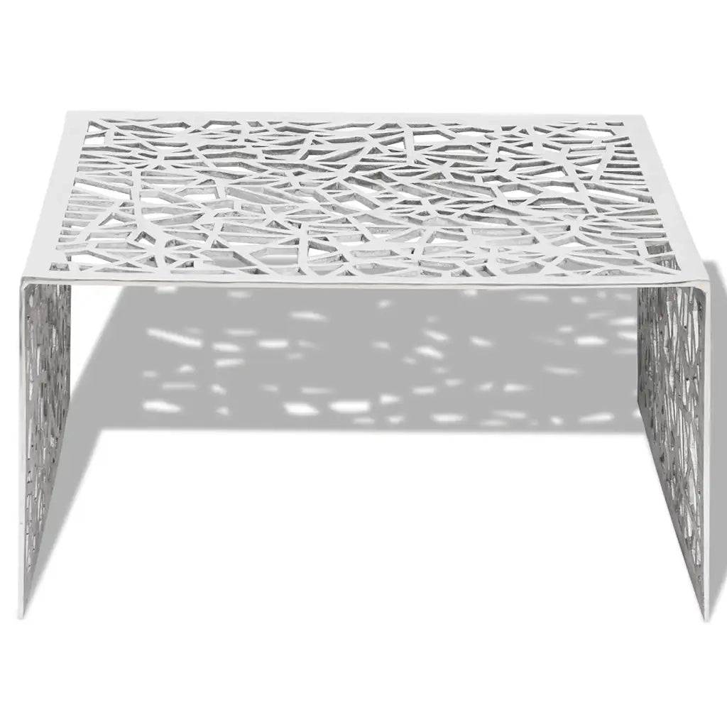 Tavolino con Design Geometrico Traforato-Tavolino da soggiorno-Tavolo Argento in Alluminio