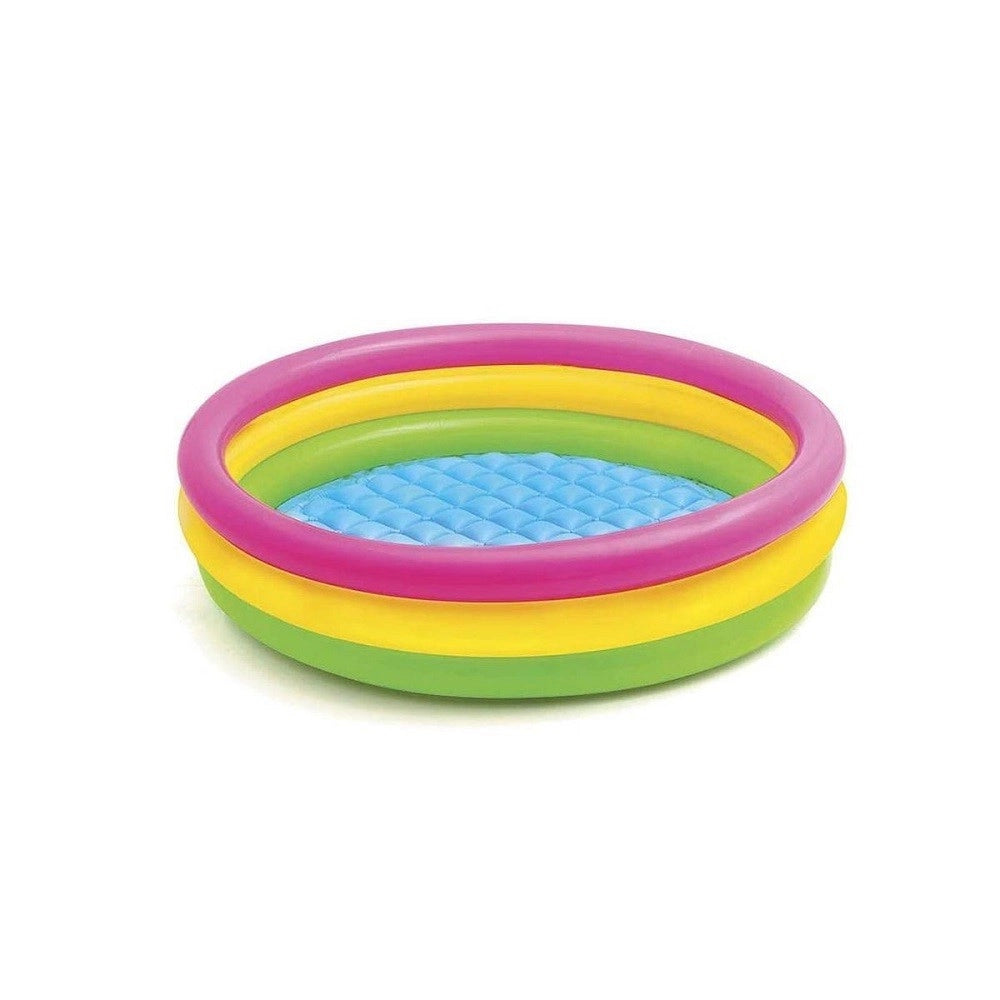 Trade Shop - Piscina 3 Anelli Gonfiabile Colore Verde Giallo Fucsia 114 X 25 Cm Bambini 57412 -