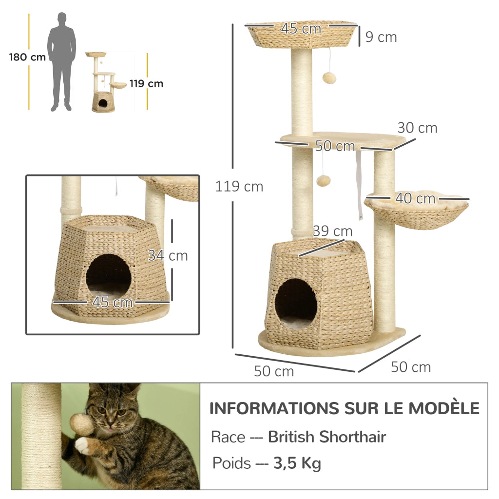 Arbre ¨¤ chat con nicchia, amaca e palle ¨C zephmum ¨C grigio, 119 cm