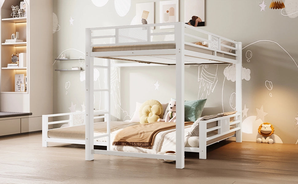 DESMIU Letto a castello in metallo 140 × 200 cm 2 posti, con sbarre di sicurezza, senza materasso, bianco