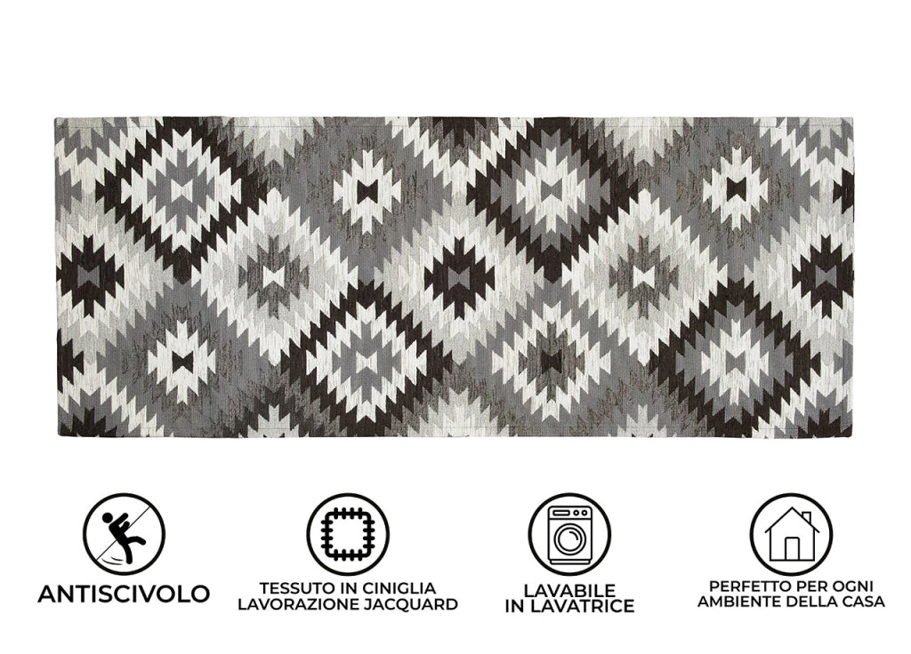Tappeto Arredo Antiscivolo Camera Salotto Disegno Astratto Geometrico Avana By Suardi - 65x110(Set 2) - Nero